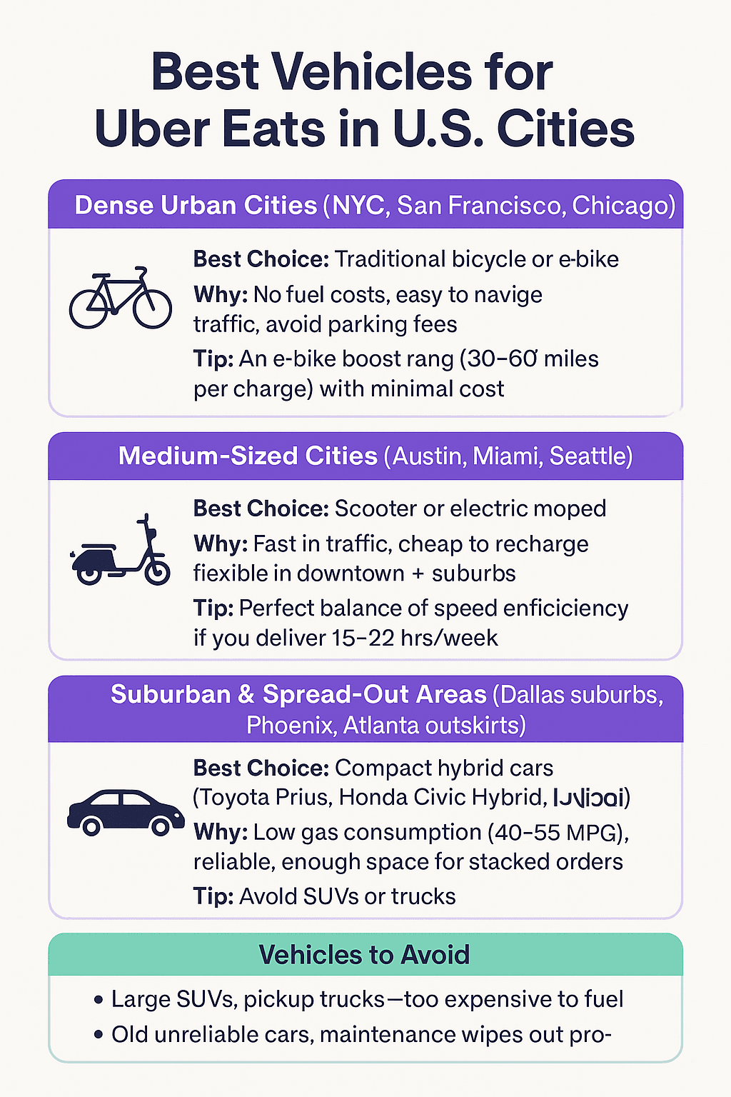 best vehicles for Uber Eats in U.S. cities
